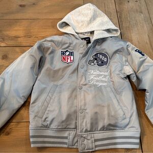 Gray Abercrombie Kids NFL Varsity Jacket with Hood